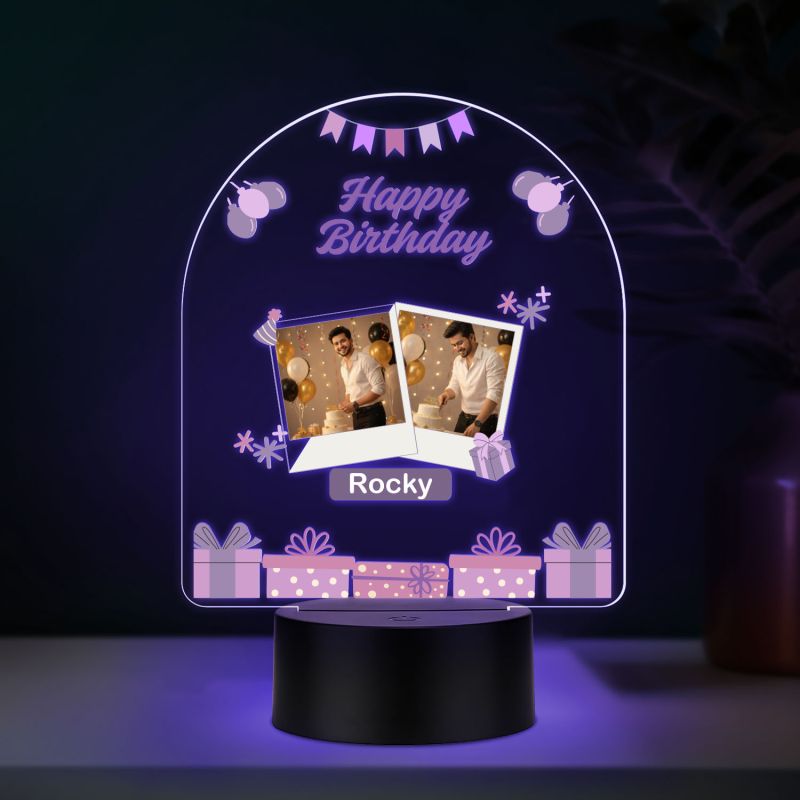 Personalized Acrylic Printed Happy Birthday LED Table Lamp with 7 Color Changing Light Birthday Gift for Boyfriend, Husband, Brother, Friends